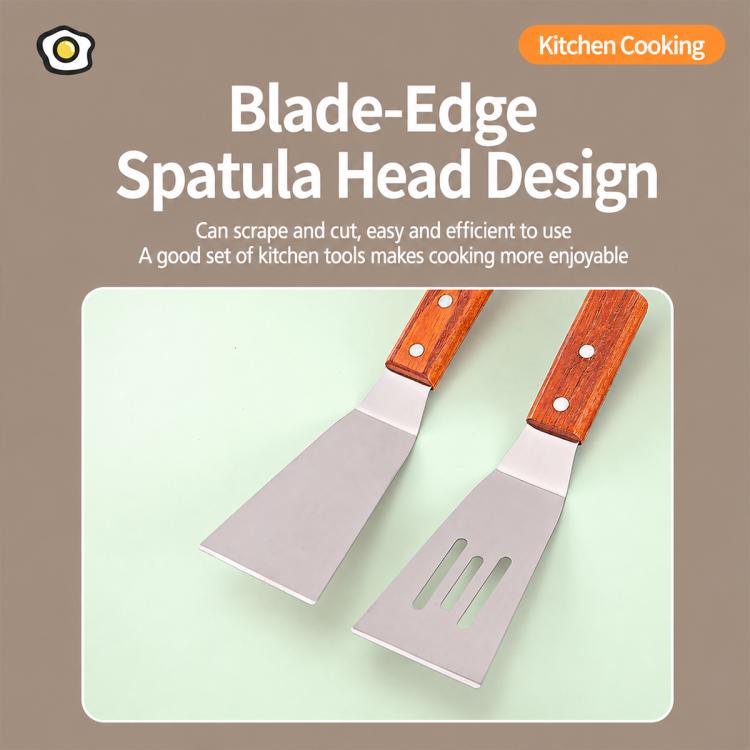 Spatola da cucina LsCook in acciaio inossidabile con manico in legno, Small Frying Spatula, Small Slotted Spatula, Small Griddle Scraper, Small Triangular Spatula, Large Griddle Scraper, Large Triangular Spatula, Angled Griddle Spatula                 ...