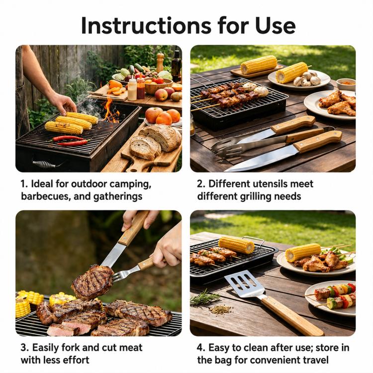 LsCook - Utensili portatili per barbecue in acciaio inossidabile con borsa per il trasporto, 2 PCS/Set, 3 PCS/Set, 4 PCS/Set