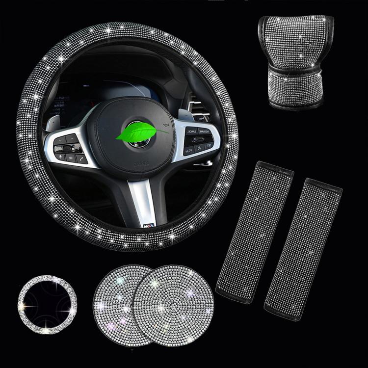 Set 7 in 1 di coprivolante per auto con borchie diamantate, diametro: 38 cm