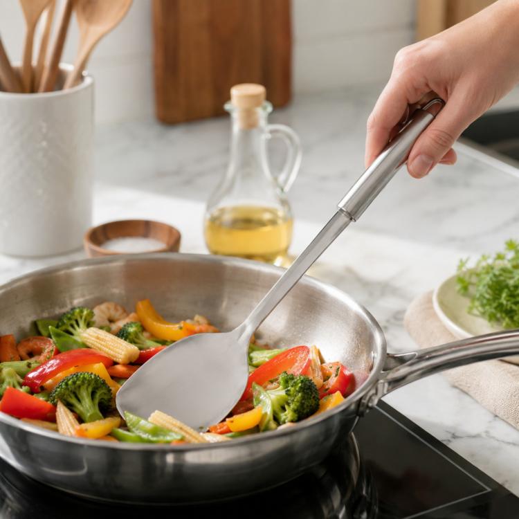 Utensili da cucina LsCook in acciaio inossidabile 430 per impieghi gravosi, Soup Ladle, Solid Spoon, Slotted Spoon, Solid Spatula, Slotted Spatula, Skimmer, Pasta Server