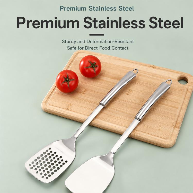 Utensili da cucina LsCook in acciaio inossidabile 430 per impieghi gravosi, Soup Ladle, Solid Spoon, Slotted Spoon, Solid Spatula, Slotted Spatula, Skimmer, Pasta Server
