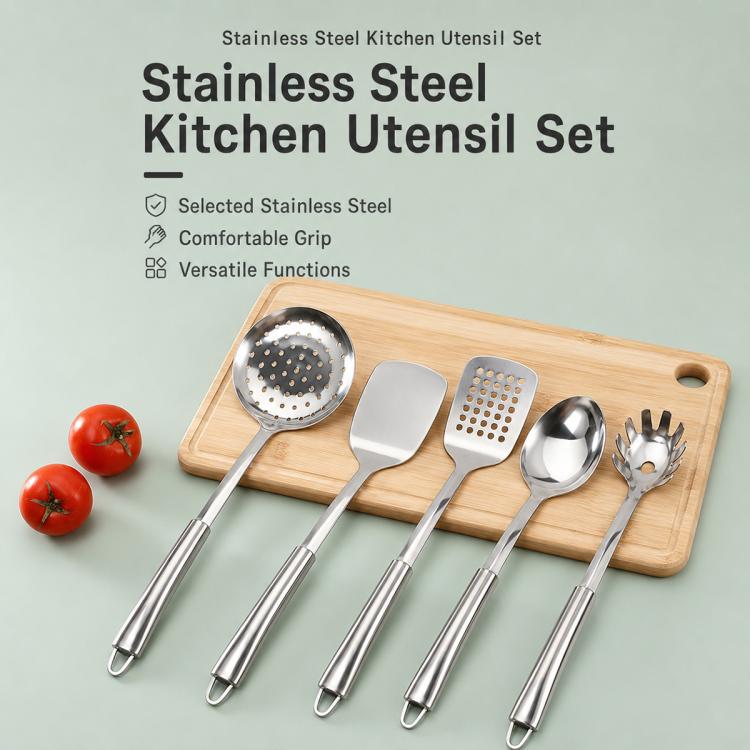 Utensili da cucina LsCook in acciaio inossidabile 430 per impieghi gravosi, Soup Ladle, Solid Spoon, Slotted Spoon, Solid Spatula, Slotted Spatula, Skimmer, Pasta Server