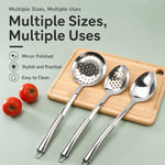 Utensili da cucina LsCook in acciaio inossidabile 430 per impieghi gravosi, Soup Ladle, Solid Spoon, Slotted Spoon, Solid Spatula, Slotted Spatula, Skimmer, Pasta Server