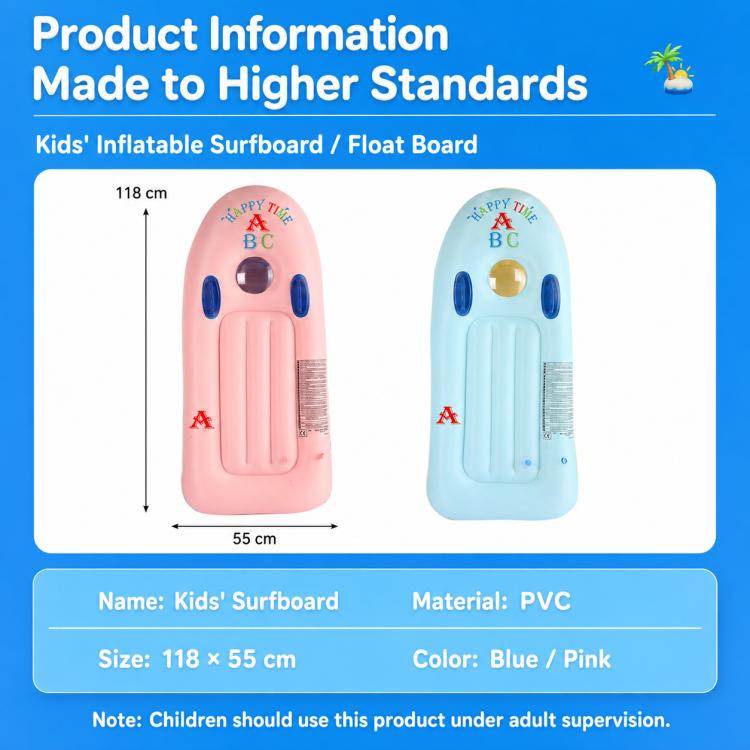 Tavola da surf gonfiabile in PVC per bambini con doppie maniglie, ideale per attività all'aperto.