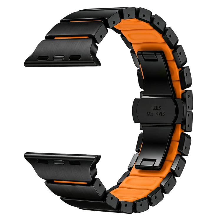 Cinturino ibrido in metallo e silicone con chiusura a farfalla per Apple Watch 46 mm / 49 mm / 45 mm / 44 mm., Stainless Steel, Titanium Alloy