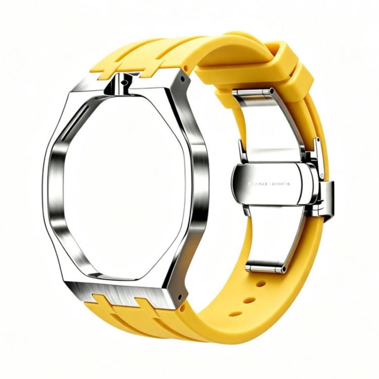 Cassa in metallo, chiusura a farfalla integrata, cinturino in silicone., For Swatch Royal Pop