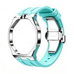 Cassa in metallo, chiusura a farfalla integrata, cinturino in silicone., For Swatch Royal Pop