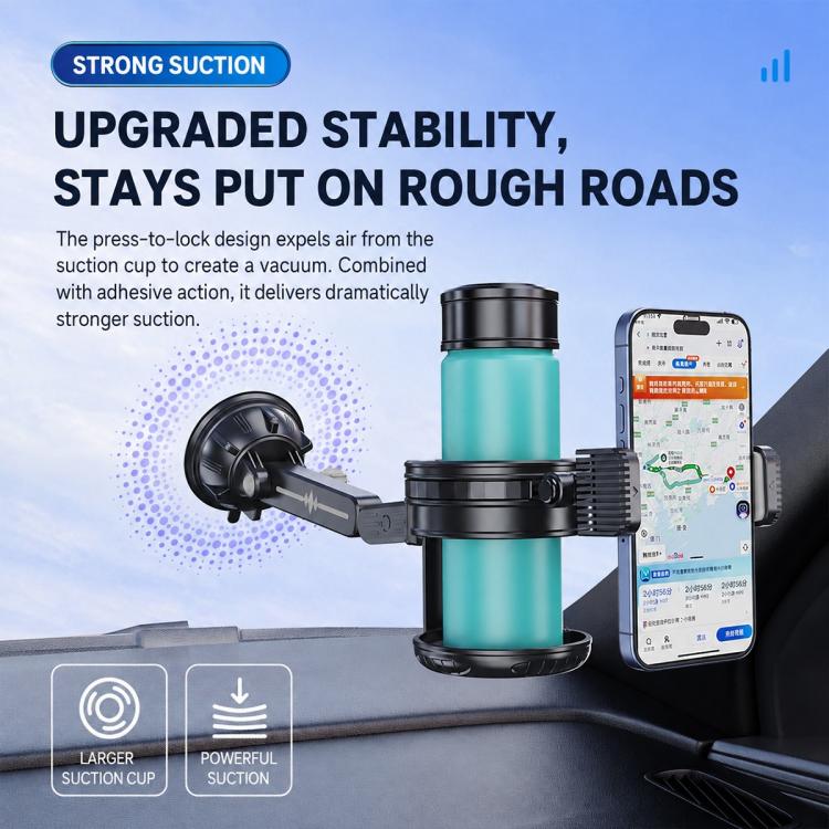 Supporto per telefono e bicchiere d'acqua da cruscotto/parabrezza per auto con ventosa, Extension Rod, Short Rod