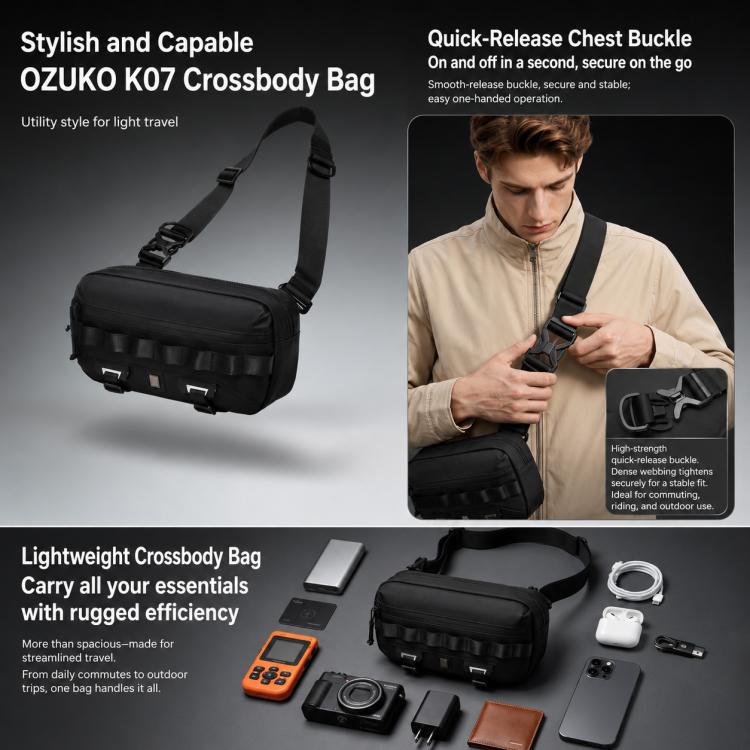 Borsa a tracolla da uomo OZUKO per attività all'aperto, ciclismo, abbigliamento urbano, tecnologia e pendolarismo.