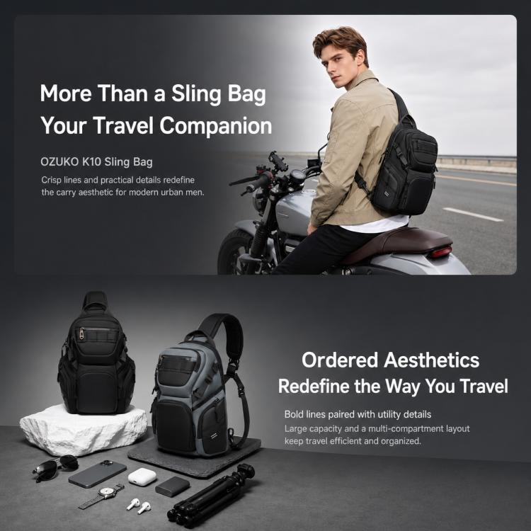 OZUKO Borsa a tracolla/petto multifunzionale da uomo, grande capacità, 12 litri, per ciclismo all'aperto.