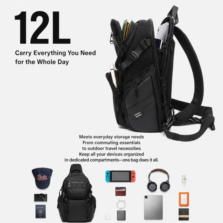 OZUKO Borsa a tracolla/petto multifunzionale da uomo, grande capacità, 12 litri, per ciclismo all'aperto.