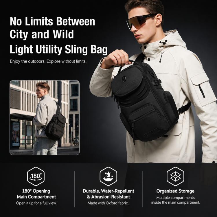 Borsa a tracolla/petto multifunzionale da uomo OZUKO da 17 litri, grande capacità, ideale per attività all'aperto e per il pendolarismo.