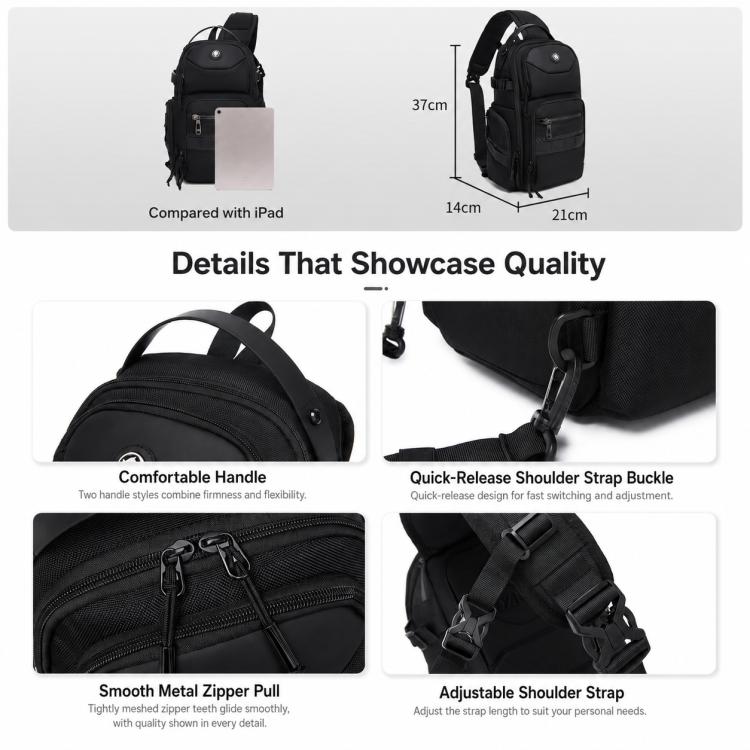 OZUKO Borsa a tracolla da uomo di grande capacità, 11 litri, ideale per attività all'aperto, tecnologia e pendolarismo.