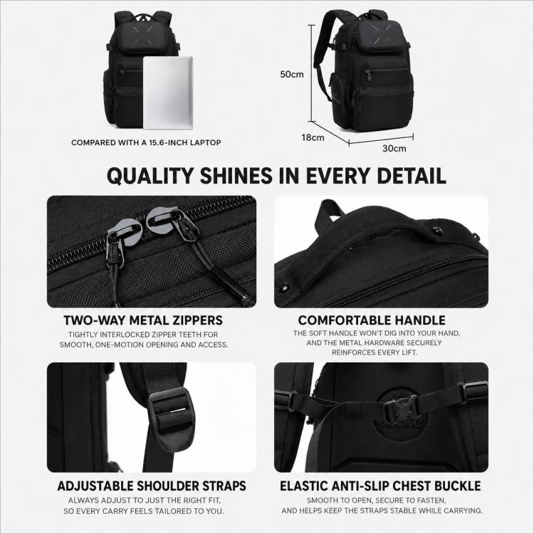 Zaino da uomo OZUKO di grande capacità, impermeabile, ideale per laptop, pendolarismo e scuola.