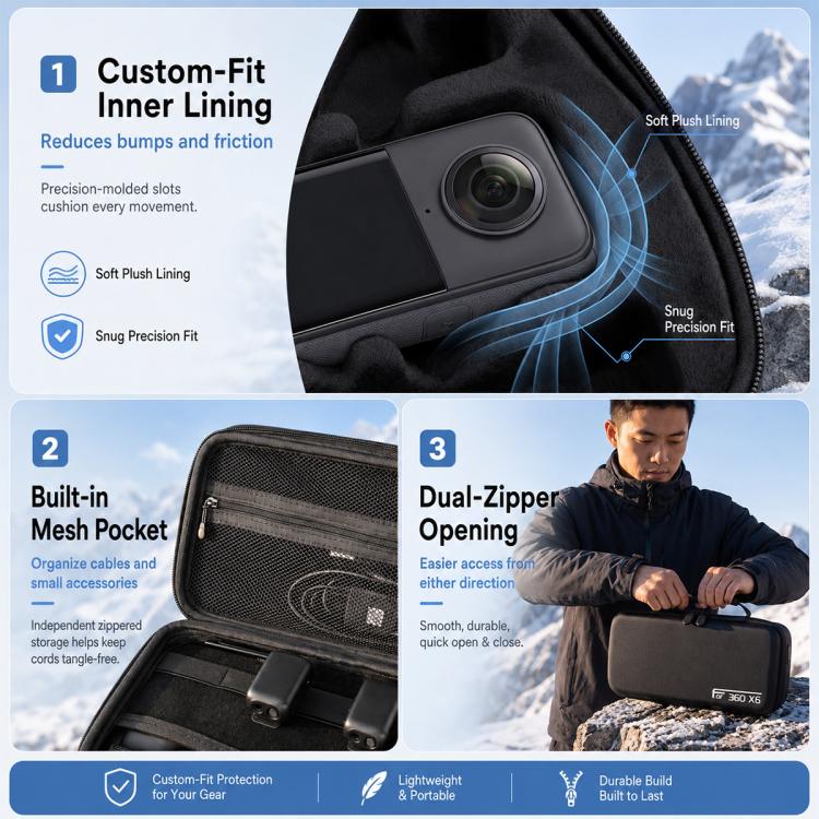 Borsa rigida in EVA per Insta360 X6 con scomparti organizzati