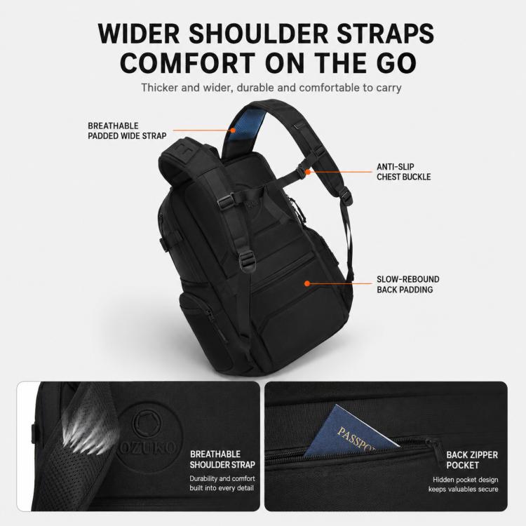 OZUKO Borsa per laptop da uomo, grande capacità, zaino tecnologico per pendolari