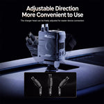 Caricabatterie da auto in stile meccanico con doppia porta Type-C e USB-A, dotato di cavo retrattile Type-C e a 8 pin.
