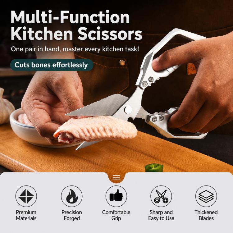 Forbici da cucina multifunzione per pollame LsCook in acciaio inossidabile 3Cr13, Kitchen Poultry Shears