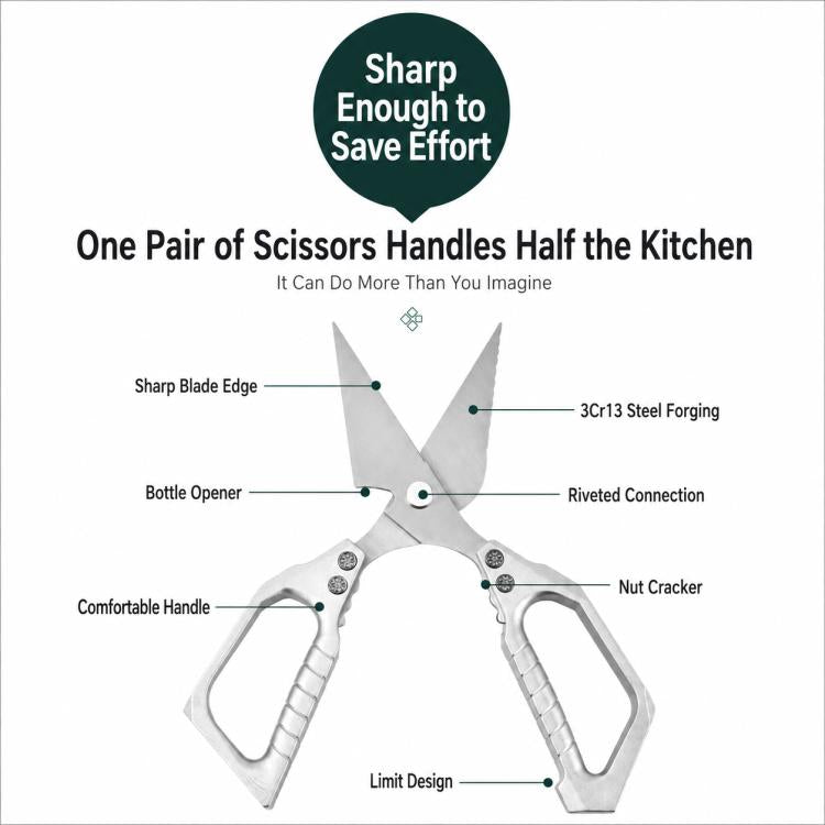 Forbici da cucina multifunzione per pollame LsCook in acciaio inossidabile 3Cr13, Kitchen Poultry Shears