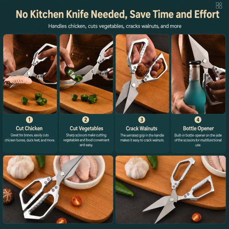 Forbici da cucina multifunzione per pollame LsCook in acciaio inossidabile 3Cr13, Kitchen Poultry Shears