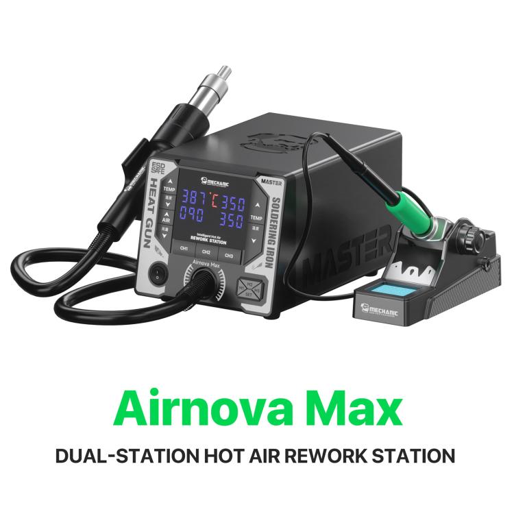 MECHANIC AirNova MAX 1200W Stazione di rilavorazione per saldatura ad aria calda a doppia stazione con controllo intelligente e controllo intelligente, EU Plug, US Plug