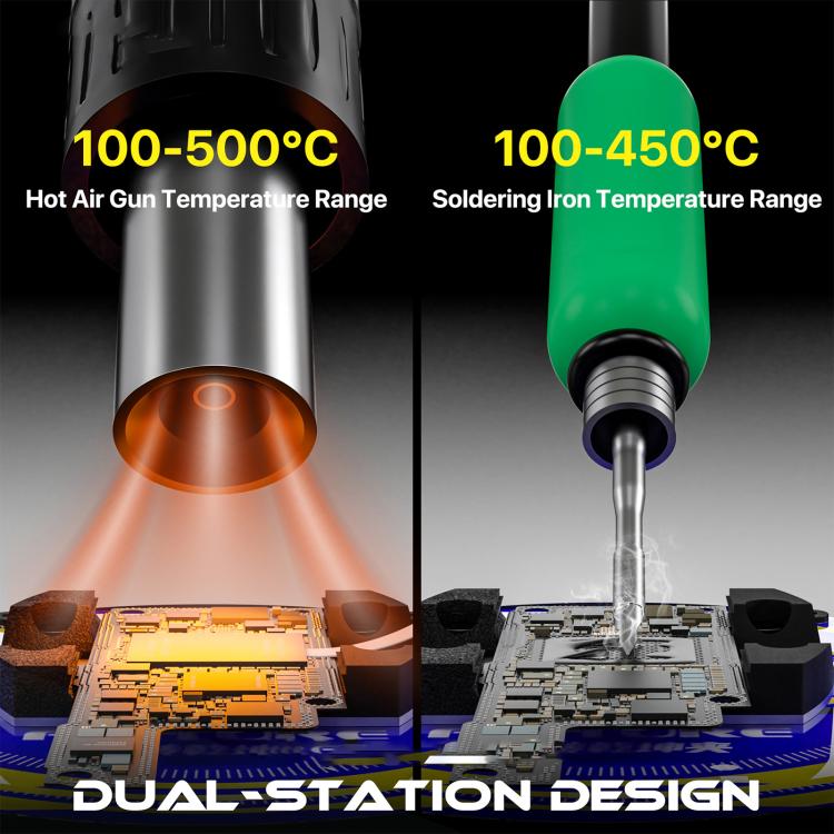 MECHANIC AirNova MAX 1200W Stazione di rilavorazione per saldatura ad aria calda a doppia stazione con controllo intelligente e controllo intelligente, EU Plug, US Plug