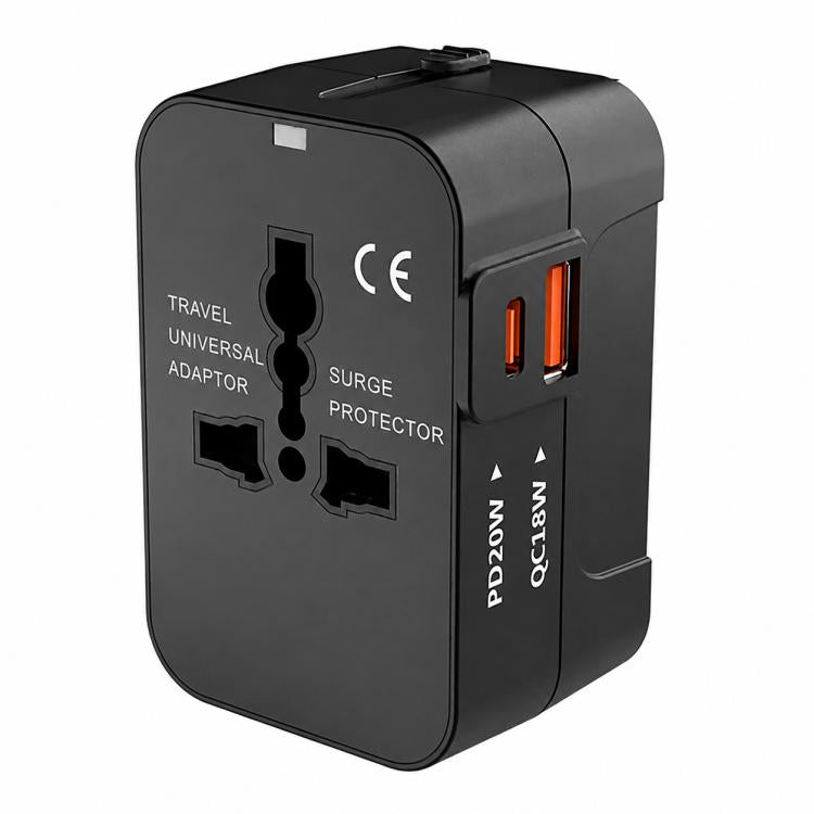 Adattatore da viaggio universale PD20W QC18W con presa di corrente multifunzione e caricatore integrato., PD20W+QC18W