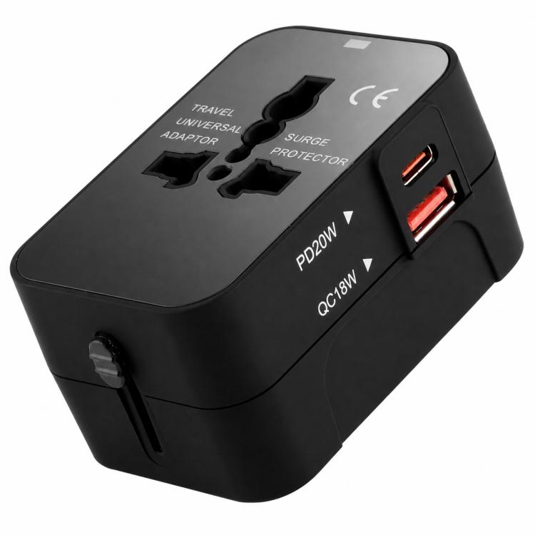 Adattatore da viaggio universale PD20W QC18W con presa di corrente multifunzione e caricatore integrato., PD20W+QC18W