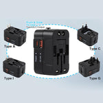 Adattatore da viaggio universale PD20W QC18W con presa di corrente multifunzione e caricatore integrato., PD20W+QC18W
