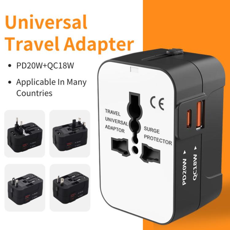 Adattatore da viaggio universale PD20W QC18W con presa di corrente multifunzione e caricatore integrato., PD20W+QC18W