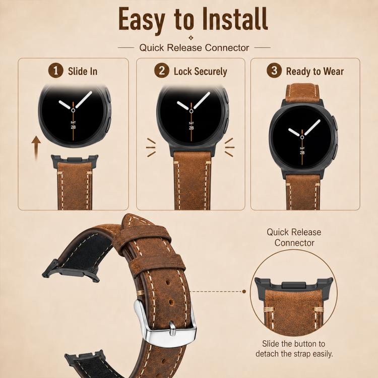 Cinturino per orologio xDfind Retro Crazy Horse Texture in pelle vegana, For Galaxy Watch9 / 8 / 8 Classic