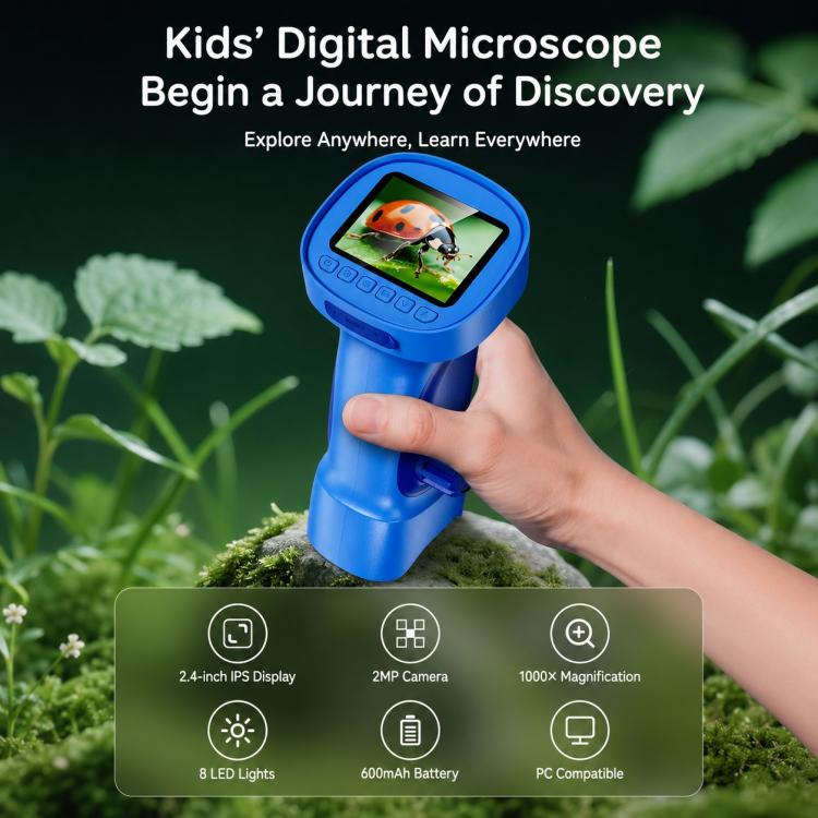Microscopio digitale portatile per bambini con ingrandimento 1000x e display IPS