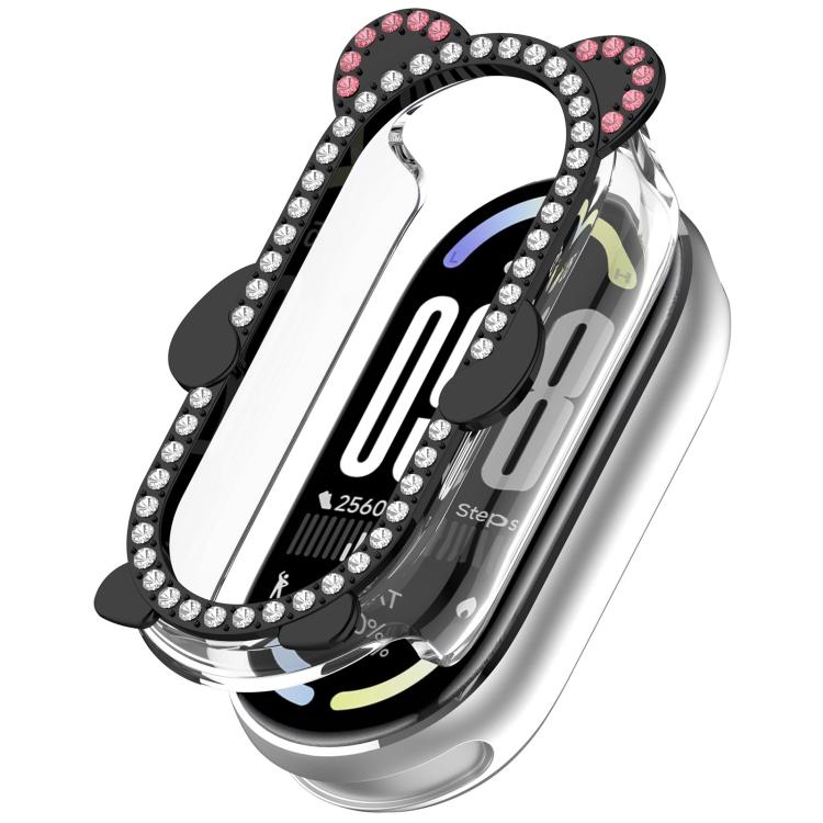 Cassa ibrida in metallo PC cava con copertura parziale in diamanti e orso., For Xiaomi Mi Band 8 / 8 NFC, For Xiaomi Smart Band 10 / 10 NFC, For Xiaomi Smart Band 9 / 9 NFC