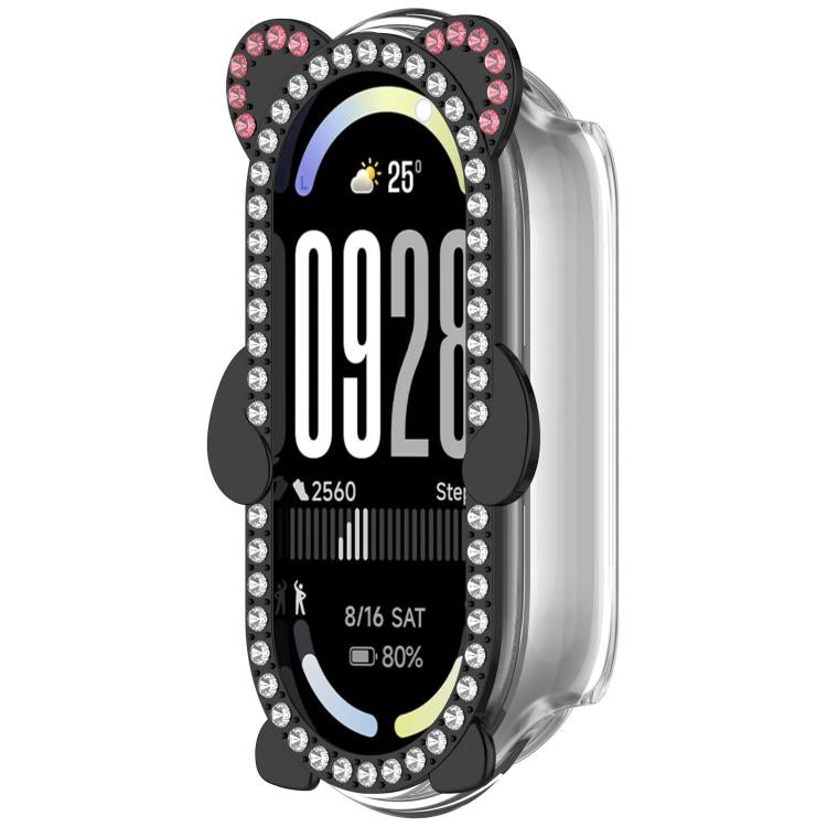 Cassa ibrida in metallo PC cava con copertura parziale in diamanti e orso., For Xiaomi Mi Band 8 / 8 NFC, For Xiaomi Smart Band 10 / 10 NFC, For Xiaomi Smart Band 9 / 9 NFC