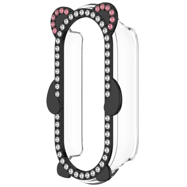 Cassa ibrida in metallo PC cava con copertura parziale in diamanti e orso., For Xiaomi Mi Band 8 / 8 NFC, For Xiaomi Smart Band 10 / 10 NFC, For Xiaomi Smart Band 9 / 9 NFC