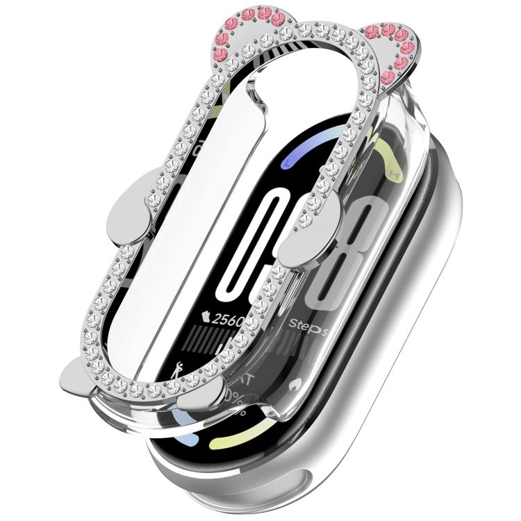Cassa ibrida in metallo PC cava con copertura parziale in diamanti e orso., For Xiaomi Mi Band 8 / 8 NFC, For Xiaomi Smart Band 10 / 10 NFC, For Xiaomi Smart Band 9 / 9 NFC