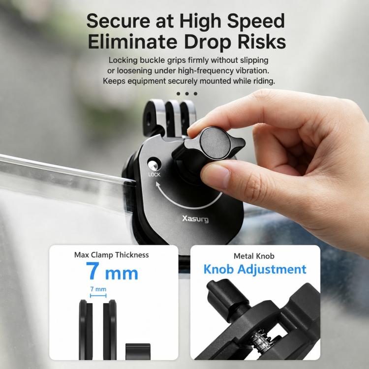 Supporto universale Xasurg per action camera da fissare al parabrezza della moto