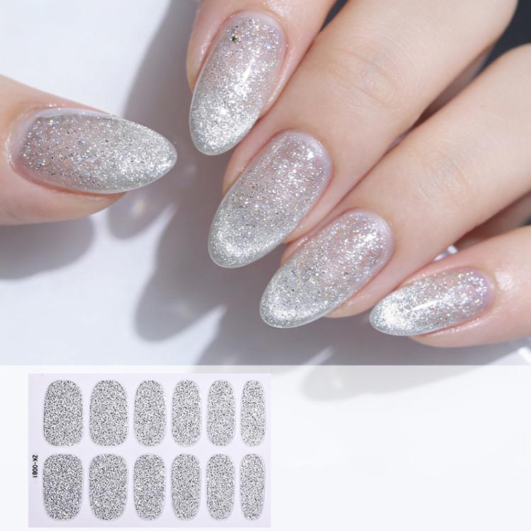 12 adesivi per unghie glitterati impermeabili a tinta unita per foglio