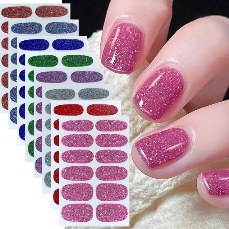 12 adesivi per unghie glitterati impermeabili a tinta unita per foglio
