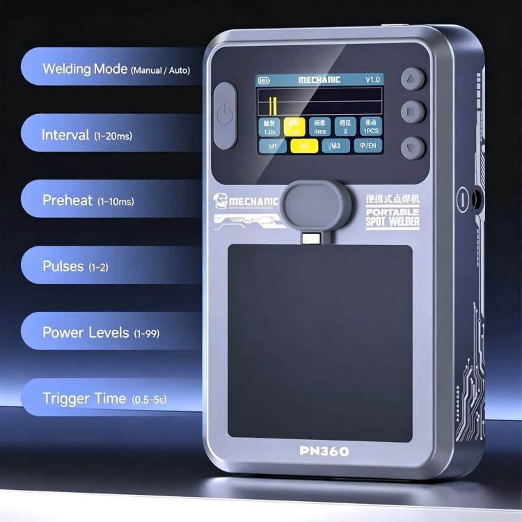 Saldatrice a punti a batteria portatile MECHANIC PN360 manuale/automatica a doppio impulso con display digitale., MECHANIC PN360
