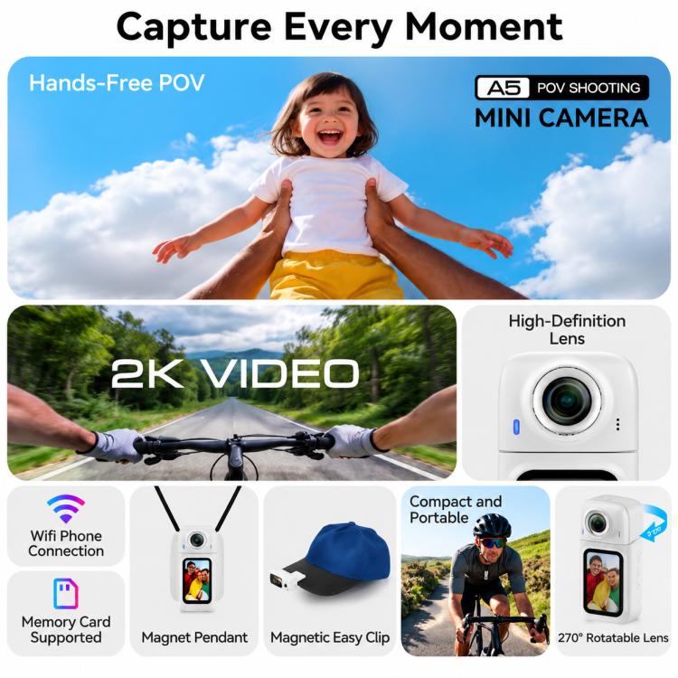 Action camera HD WiFi con schermo IPS da 1,47 pollici girevole magneticamente
