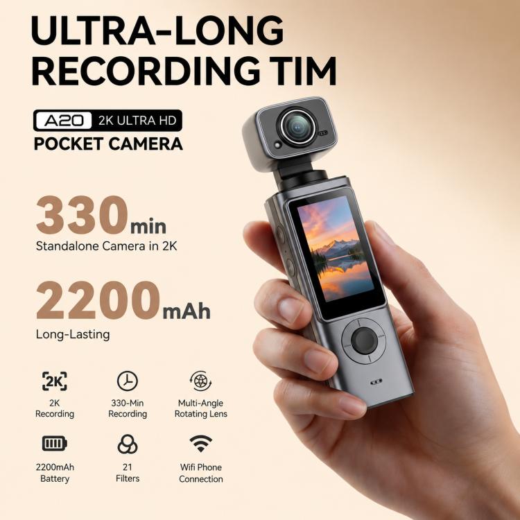 Videocamera sportiva portatile con schermo IPS da 1,9 pollici e risoluzione 2K