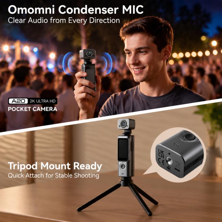 Videocamera sportiva portatile con schermo IPS da 1,9 pollici e risoluzione 2K