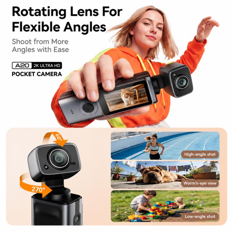Videocamera sportiva portatile con schermo IPS da 1,9 pollici e risoluzione 2K