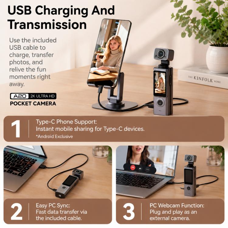 Videocamera sportiva portatile con schermo IPS da 1,9 pollici e risoluzione 2K