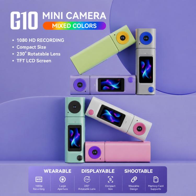 Mini fotocamera G10 con obiettivo girevole per esterni, risoluzione HD 1080P