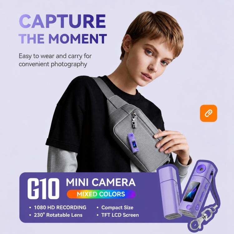 Mini fotocamera G10 con obiettivo girevole per esterni, risoluzione HD 1080P