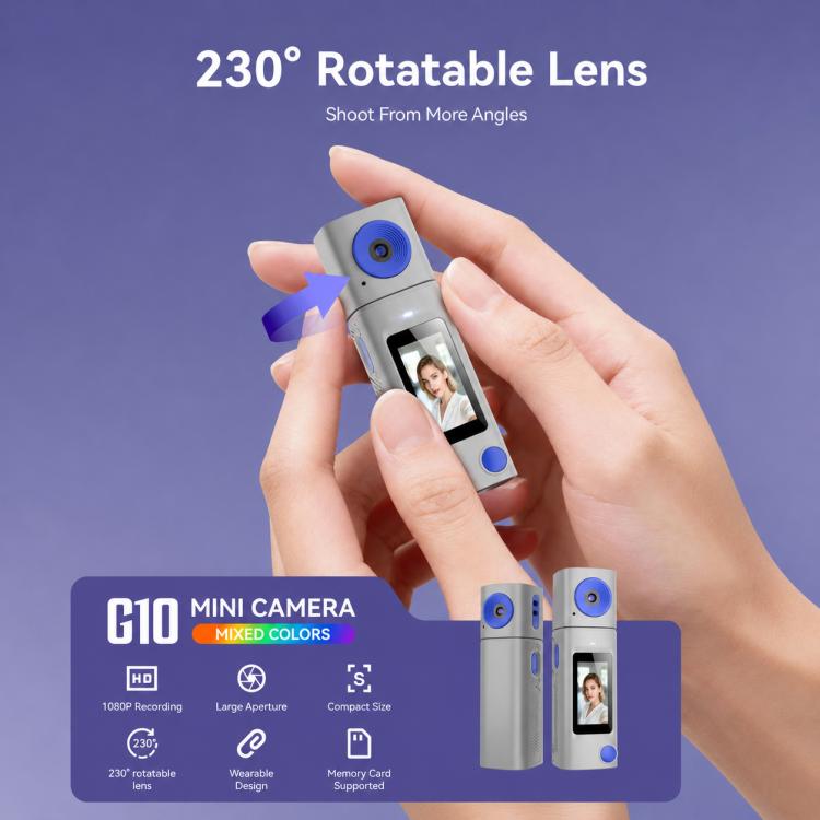 Mini fotocamera G10 con obiettivo girevole per esterni, risoluzione HD 1080P