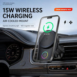 Supporto per auto con caricabatterie wireless magnetico da 15 W, girevole tramite touch screen, con raffreddamento integrato e luce RGB., T15