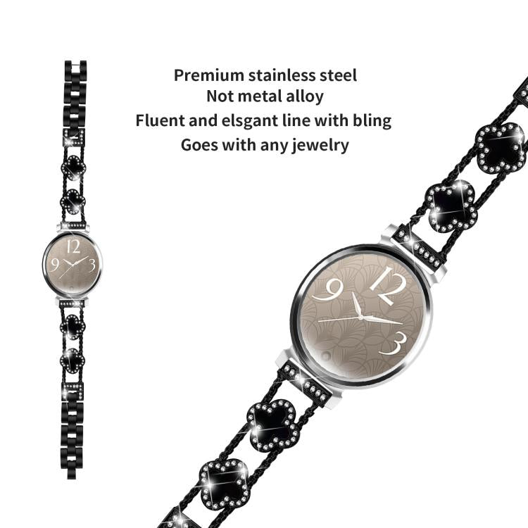 Cinturino per orologio xDfind con doppio quadrifoglio e diamanti in lega., For Garmin Lily 2